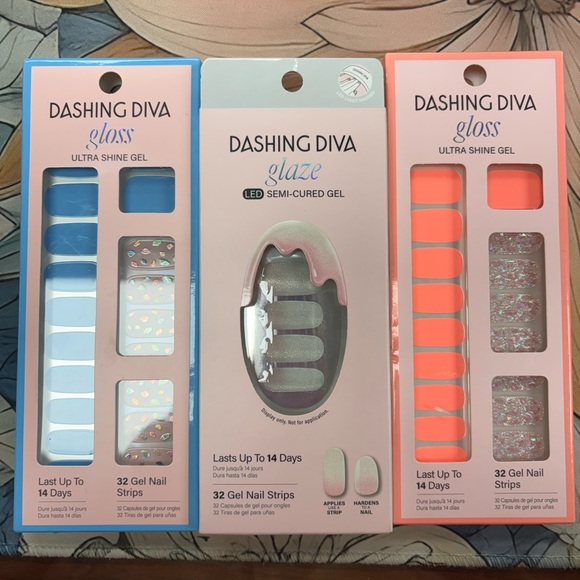 Gloss Gel Nail Strips - Blue, Pink, Orange - Picture 1 of 4
